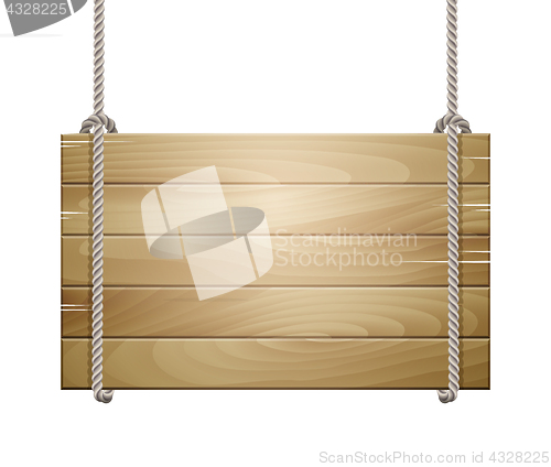 Image of Wooden board sign hanging on a rope