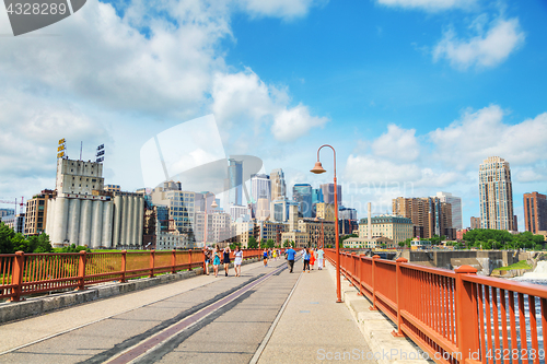 Image of Downtown Minneapolis as seen from the Stone arch bridge