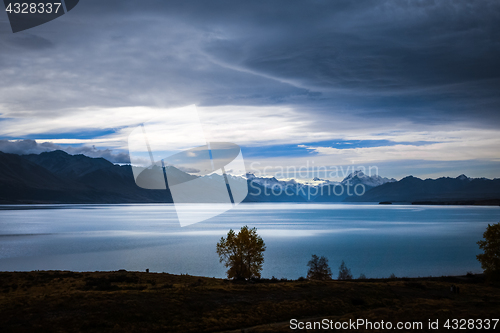 Image of Pukaki lake at sunset, Mount Cook, New Zealand