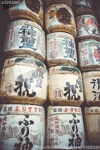 Image of Kazaridaru barrels in Heian Jingu Shrine, Kyoto, Japan