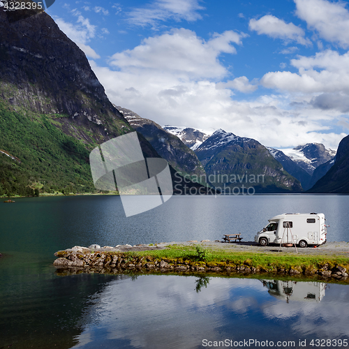 Image of Family vacation travel RV, holiday trip in motorhome