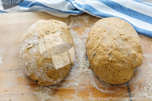 Image of Preparing dough for baking homemade pumpkin bread.