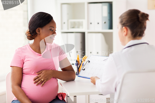 Image of cardiologist and pregnant woman at hospital