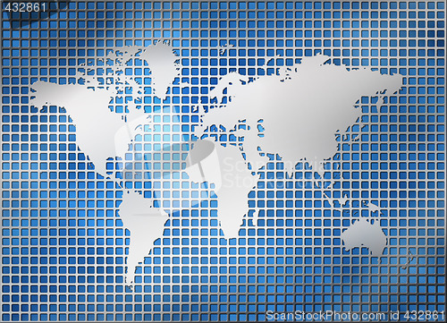 Image of metal grid world map