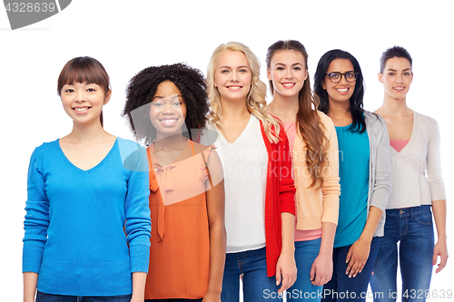 Image of international group of happy smiling women