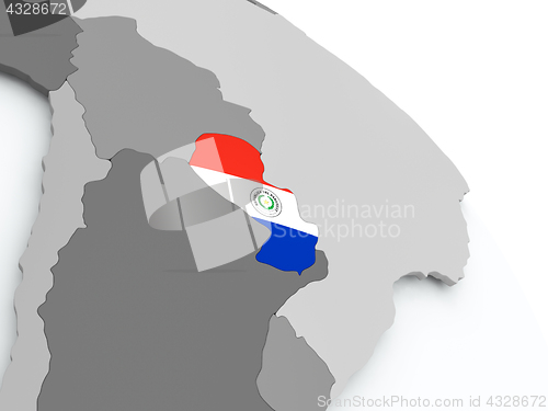 Image of Map of Paraguay with flag on globe