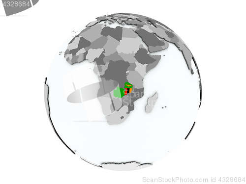 Image of Zambia on globe isolated