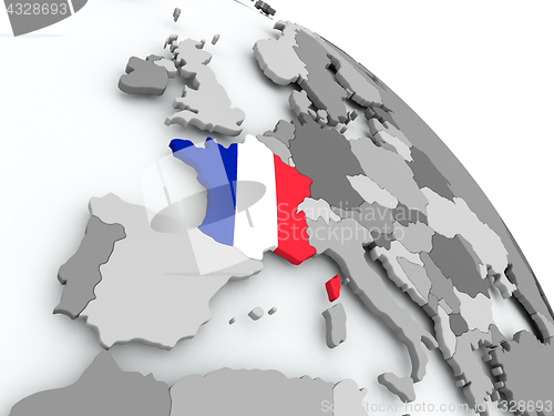 Image of Map of France with flag on globe