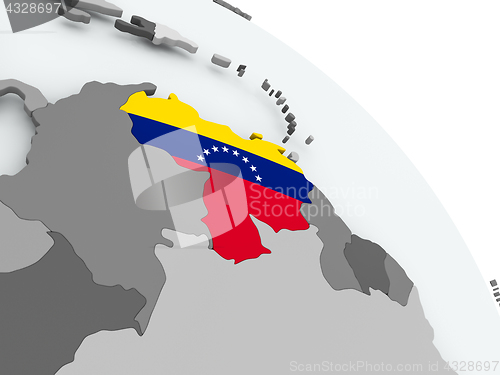 Image of Map of Venezuela with flag on globe