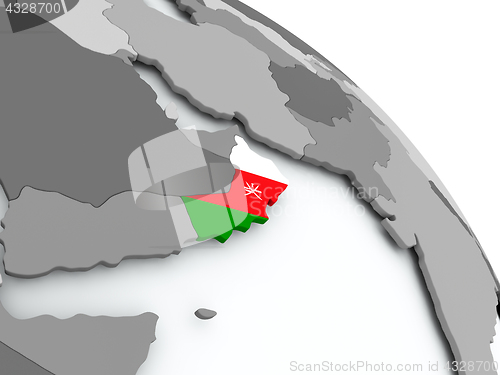 Image of Map of Oman with flag on globe