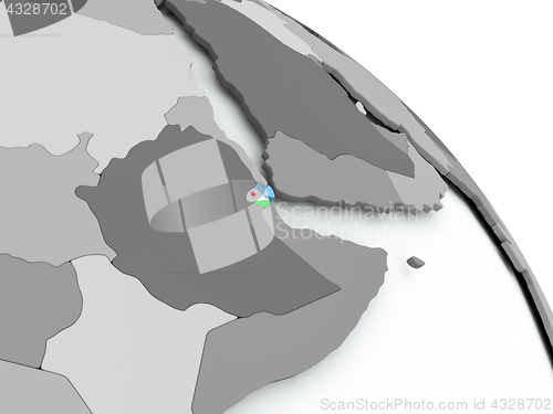 Image of Map of Djibouti with flag on globe