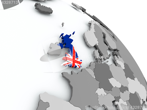 Image of Map of United Kingdom with flag on globe