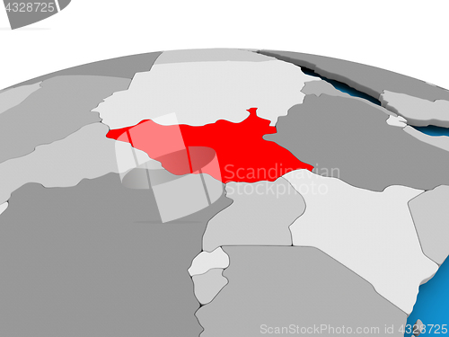 Image of South Sudan on political globe