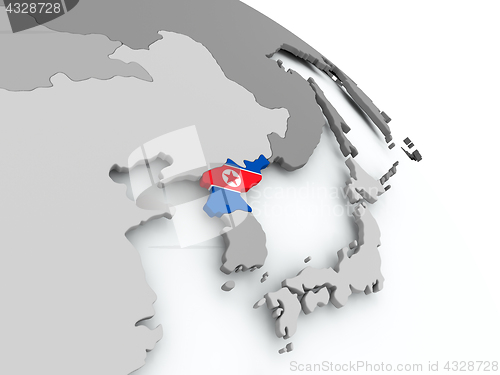 Image of Map of North Korea with flag on globe