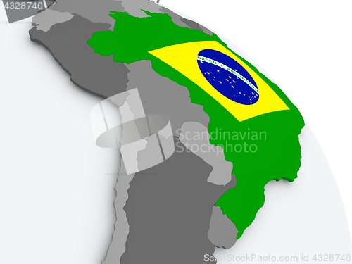 Image of Map of Brazil with flag on globe