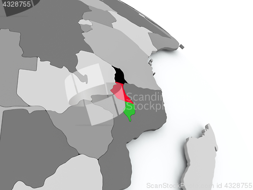 Image of Map of Malawi with flag on globe