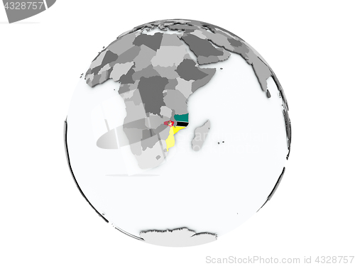 Image of Mozambique on globe isolated