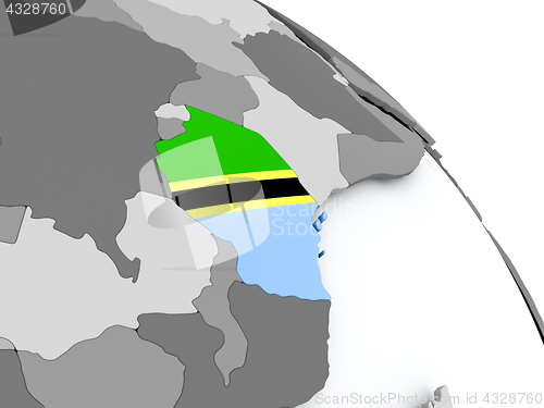 Image of Map of Tanzania with flag on globe