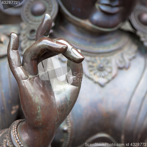 Image of Detail of Buddha statue with Karana mudra hand position