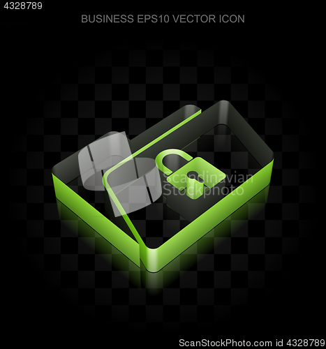 Image of Finance icon: Green 3d Folder With Lock made of paper, transparent shadow, EPS 10 vector.