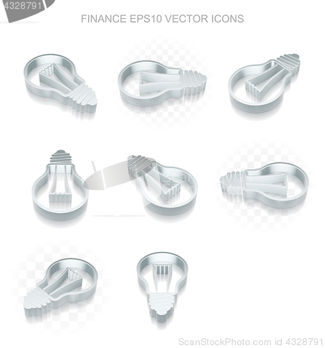 Image of Finance icons set: different views of metallic Light Bulb, transparent shadow, EPS 10 vector.