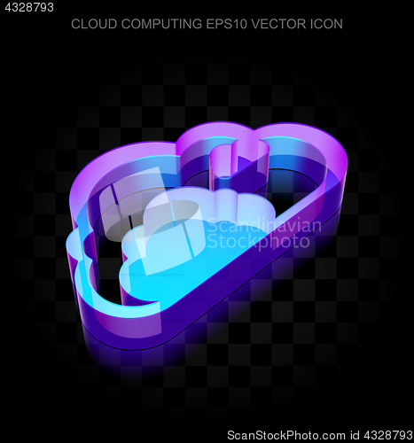 Image of Cloud technology icon: 3d neon glowing Cloud made of glass, EPS 10 vector.
