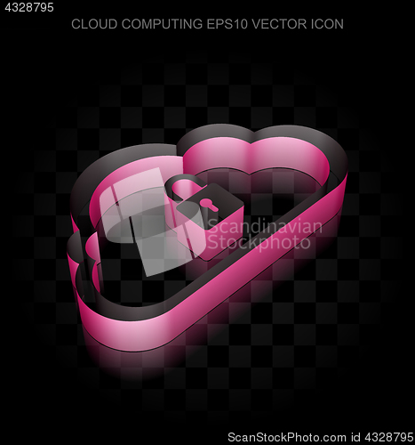 Image of Cloud computing icon: Crimson 3d Cloud With Padlock made of paper, transparent shadow, EPS 10 vector.