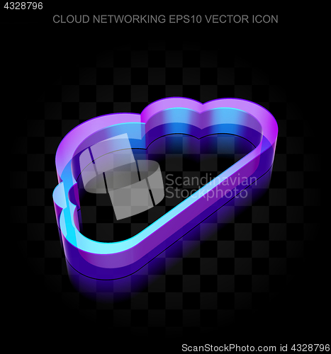 Image of Cloud networking icon: 3d neon glowing Cloud made of glass, EPS 10 vector.