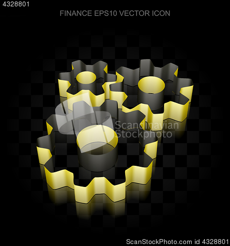 Image of Finance icon: Yellow 3d Gears made of paper, transparent shadow, EPS 10 vector.