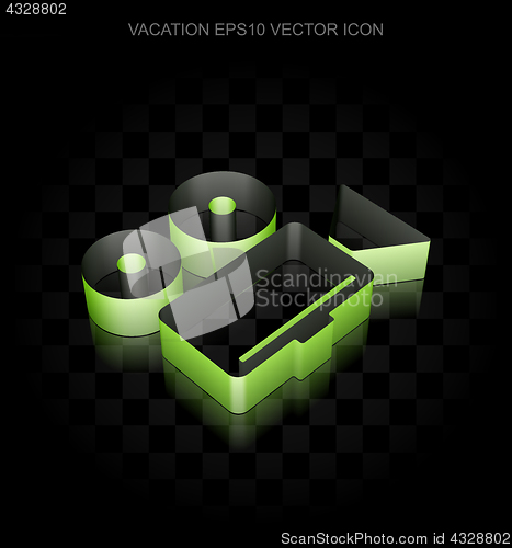 Image of Vacation icon: Green 3d Camera made of paper, transparent shadow, EPS 10 vector.