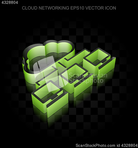 Image of Cloud technology icon: Green 3d Cloud Network made of paper, transparent shadow, EPS 10 vector.