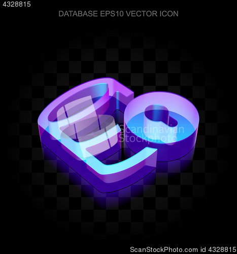 Image of Database icon: 3d neon glowing Database With Lock made of glass, EPS 10 vector.