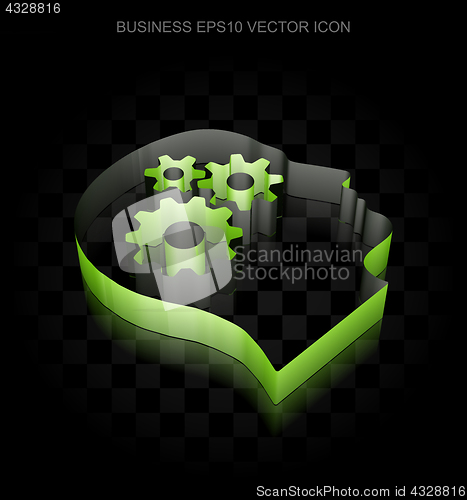 Image of Business icon: Green 3d Head With Gears made of paper, transparent shadow, EPS 10 vector.