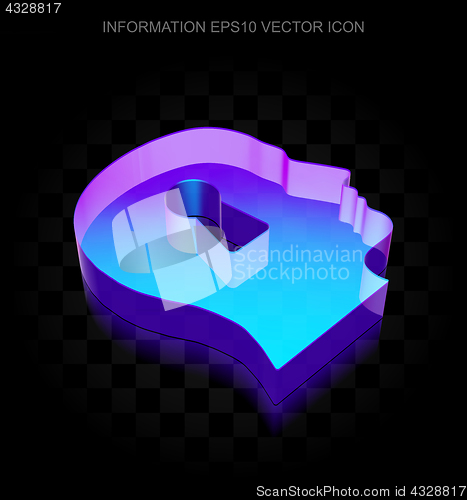 Image of Information icon: 3d neon glowing Head With Keyhole made of glass, EPS 10 vector.