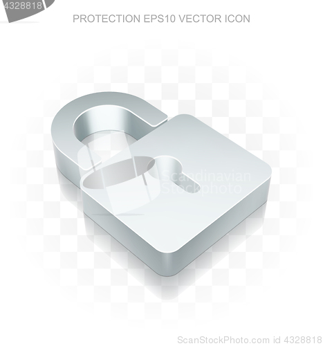 Image of Privacy icon: Flat metallic 3d Closed Padlock, transparent shadow, EPS 10 vector.