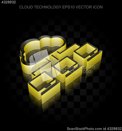 Image of Cloud networking icon: Yellow 3d Cloud Network made of paper, transparent shadow, EPS 10 vector.