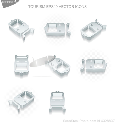 Image of Travel icons set: different views of metallic Train, transparent shadow, EPS 10 vector.