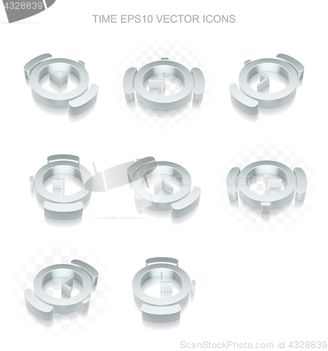 Image of Timeline icons set: different views of metallic Hand Watch, transparent shadow, EPS 10 vector.