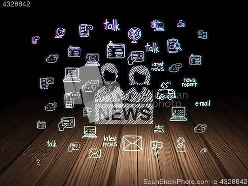 Image of News concept: Anchorman in grunge dark room