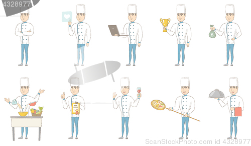 Image of Young caucasian chef vector illustrations set.