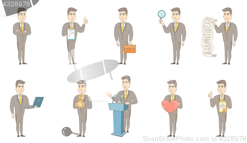 Image of Caucasian businessman vector illustrations set.