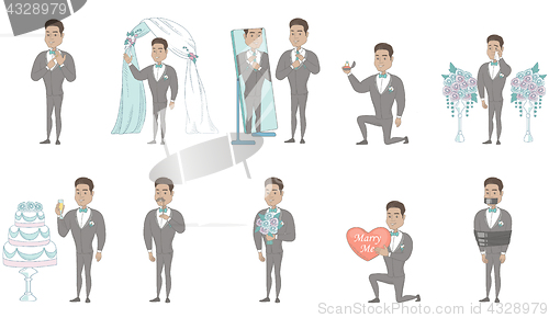 Image of Young hispanic groom vector illustrations set.