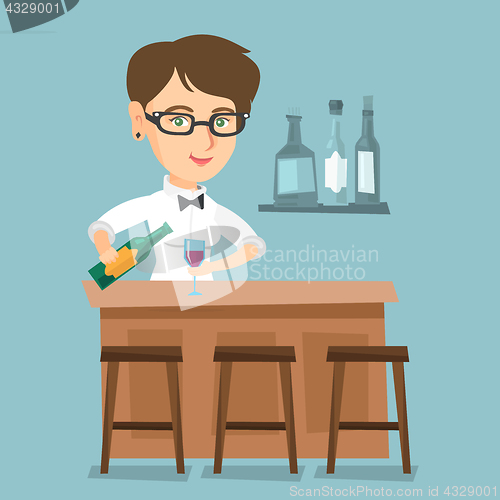 Image of Caucasian bartender standing at the bar counter.