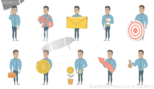 Image of Hispanic businessman vector illustrations set.