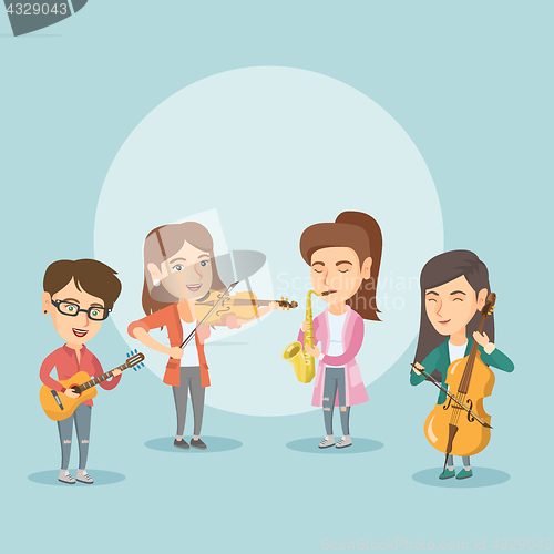 Image of Band of musicians playing the musical instruments.