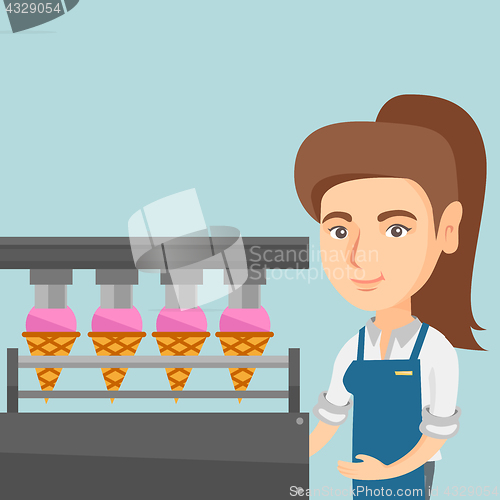 Image of Caucasian worker of factory producing ice-cream.