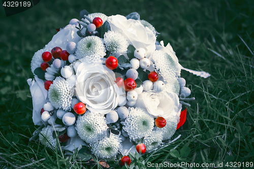 Image of White With Red Wedding Flowers