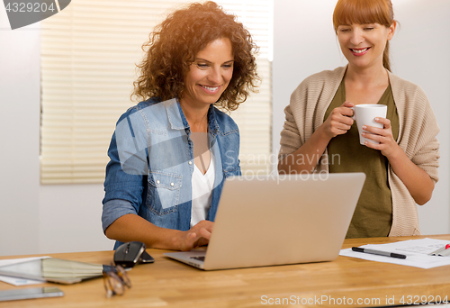 Image of Two businesswoman working together
