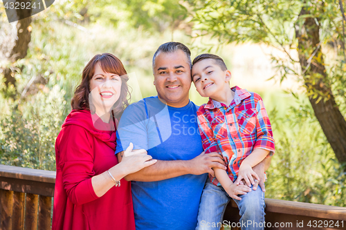 Image of Mixed Race Caucasian and Hispanic Family At The Park.