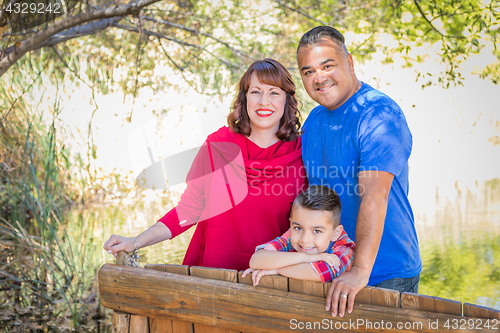 Image of Mixed Race Caucasian and Hispanic Family At The Park.